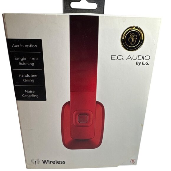 EG Audio Wireless Bluetooth Headphones Red Noise Canceling Mic AUX Charging Cord - Picture 1 of 6